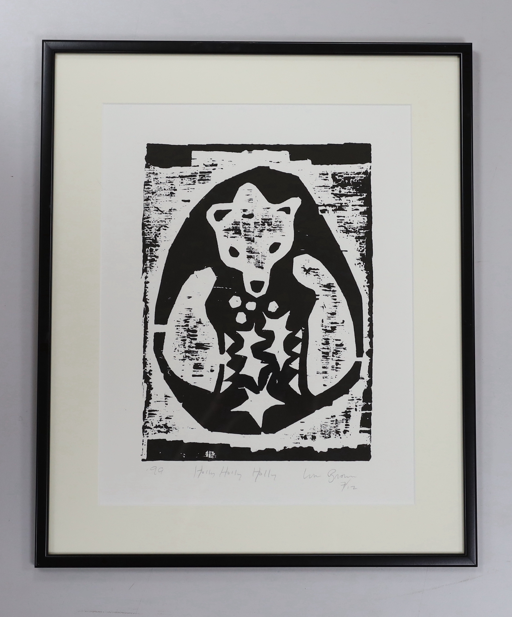 William Brown (1953-2008), woodcut, 'Holly Holly Holly', dated '99, limited edition 7/12, 38 x 29cm